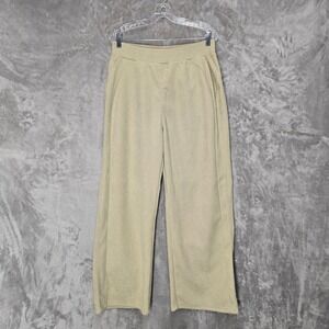 Halara Women Wide Leg Ribbed‎ Corduroy Pants Beige High Waist Elastic Pockets L